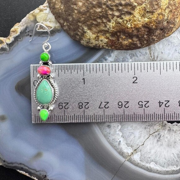 Sterling Silver Southwestern Style Multistone Dangle Earrings For Women #6 - Picture 9 of 10
